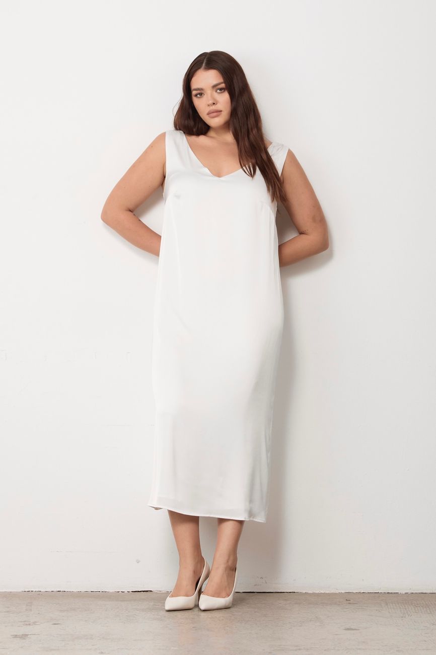 Платье-комбинация двухслойное, на широких бретелях, молочный