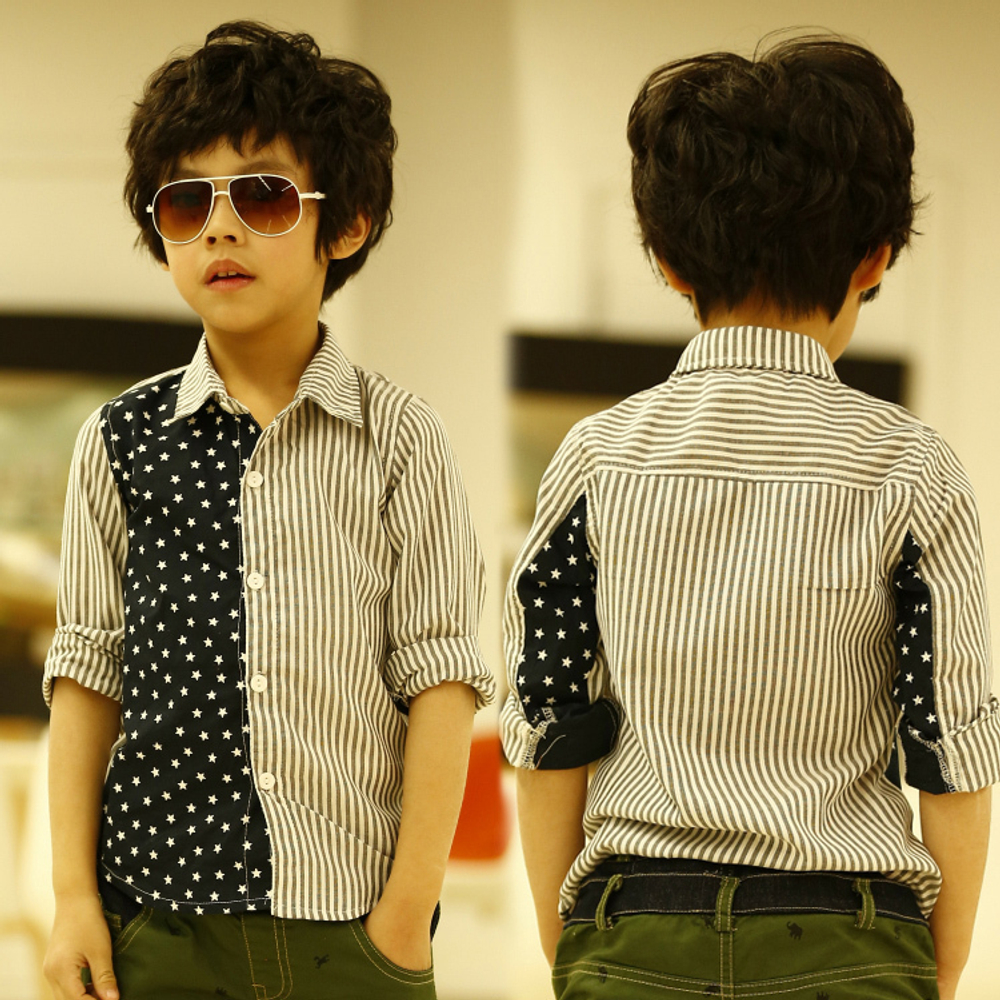 Рубашка полосатая с вставкой с принтом в виде звезд