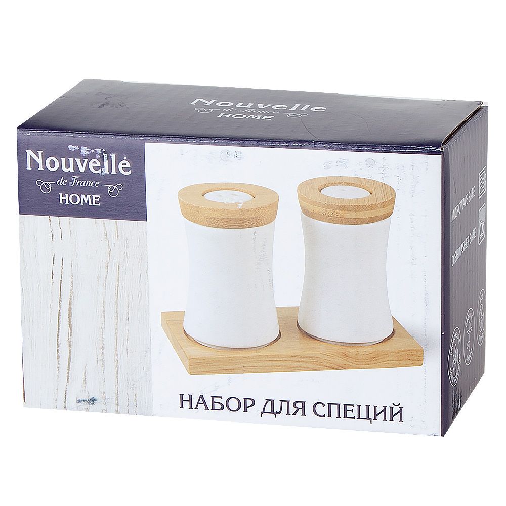 Набор для специй солонка/перечница на бамбуковой подставке "Naturel" 12,5*6,5*8см.