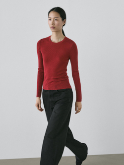 Massimo Dutti Свитер из смесовой шерсти в рубчик, терракотовый