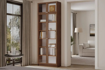 Стеллаж Билли 37 Орех Экко 9459 80*30*237 см, коричнево-красный   Фиеста