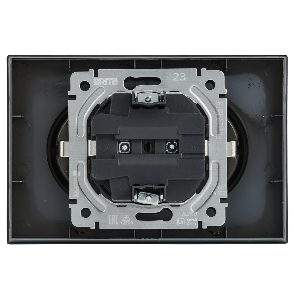 BRITE Розетка 2-местная с заземлением с защитными шторками 16А в сборе РСш12-3-БрГН металл хром/никель IEK