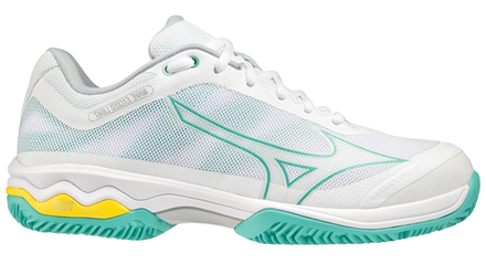 Женские Кроссовки теннисные Mizuno Wave Exceed Light CC - white/turquoise/high visibility yellow