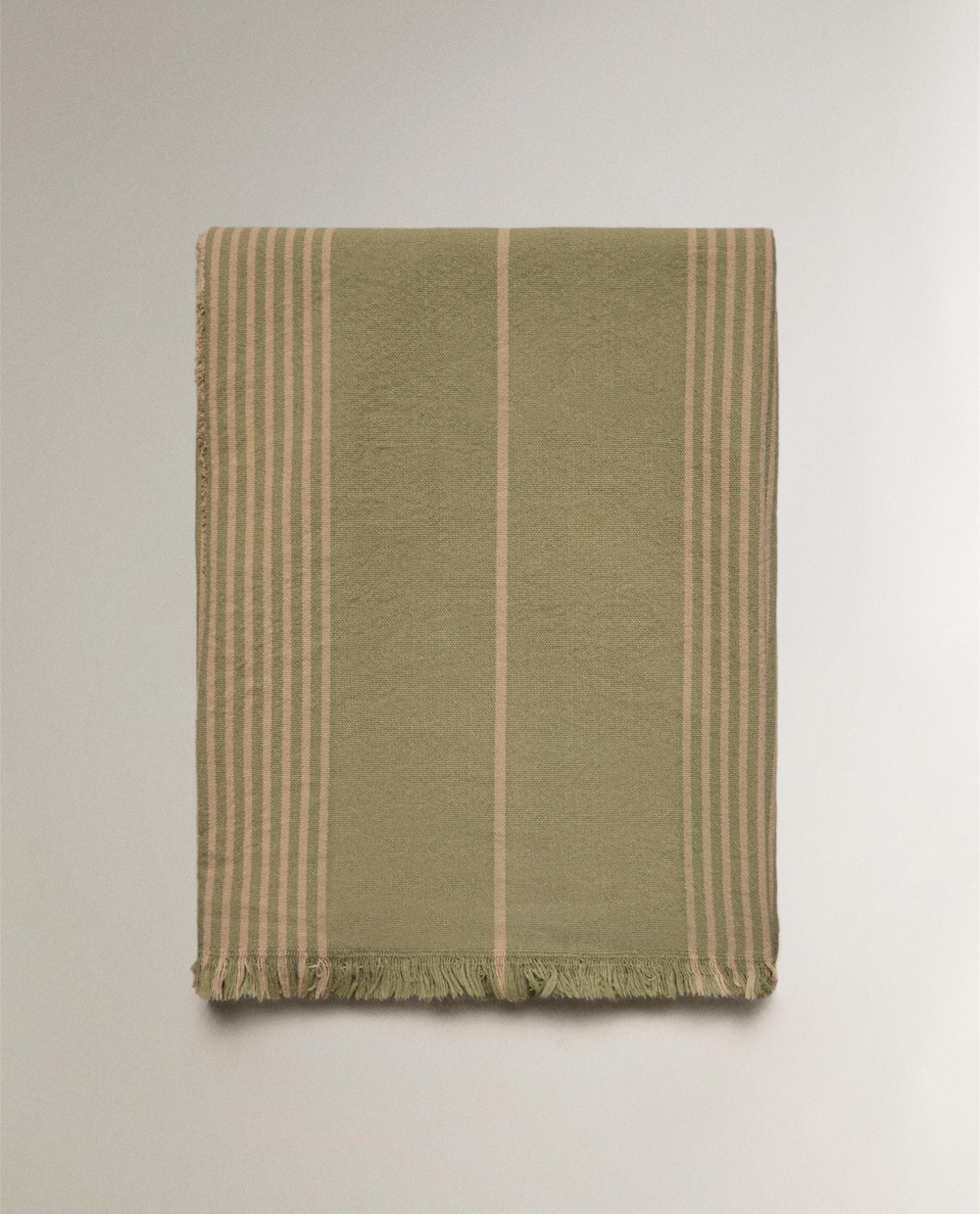 Zara Home плед из хлопка, зелёный, в полоску, 140x190 см