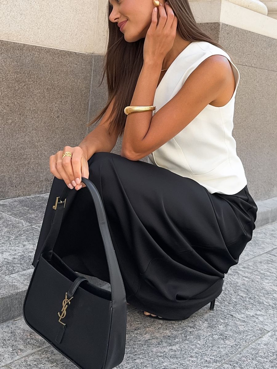 Юбка из шелка косого кроя макси черная