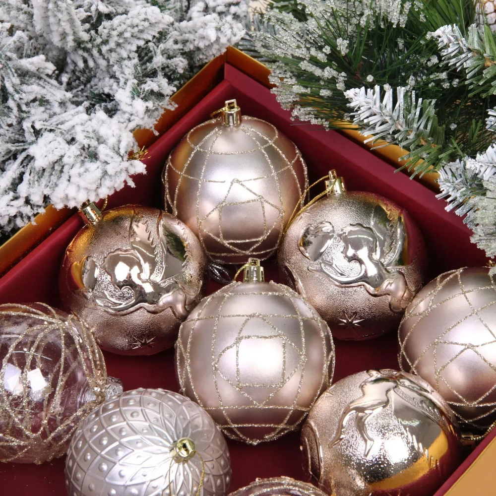 Новогодние шары «Зимняя нежность» 8 см (набор 12 шт), Шампань