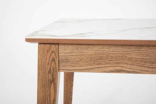 Стол Франк-М (дуб/нога светлый дуб с чёрной патиной/столешница керамика черный мрамор)