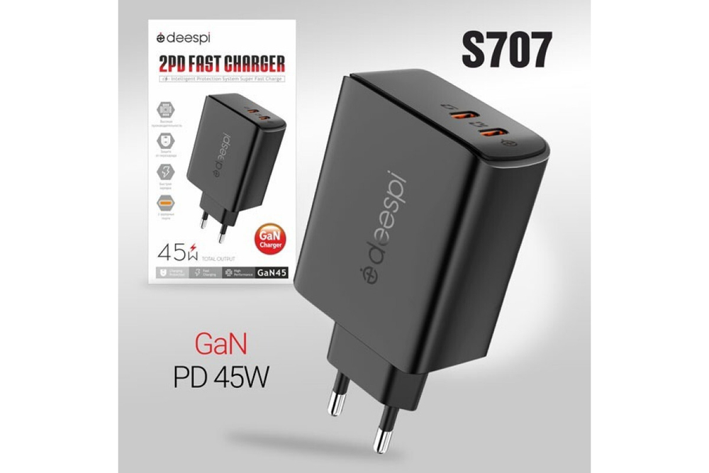 Сетевой адаптер питания DEESPI GaN45 C - C 45W (черный)