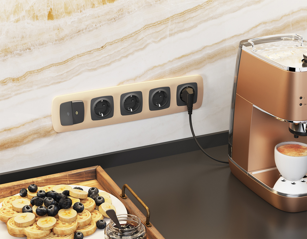 MO904010 Комплект механизма 2-кл выключателя с подсветкой 3200K OMEGA Графит мягкое касание QUANT (OP9040, VM115, G11Y)