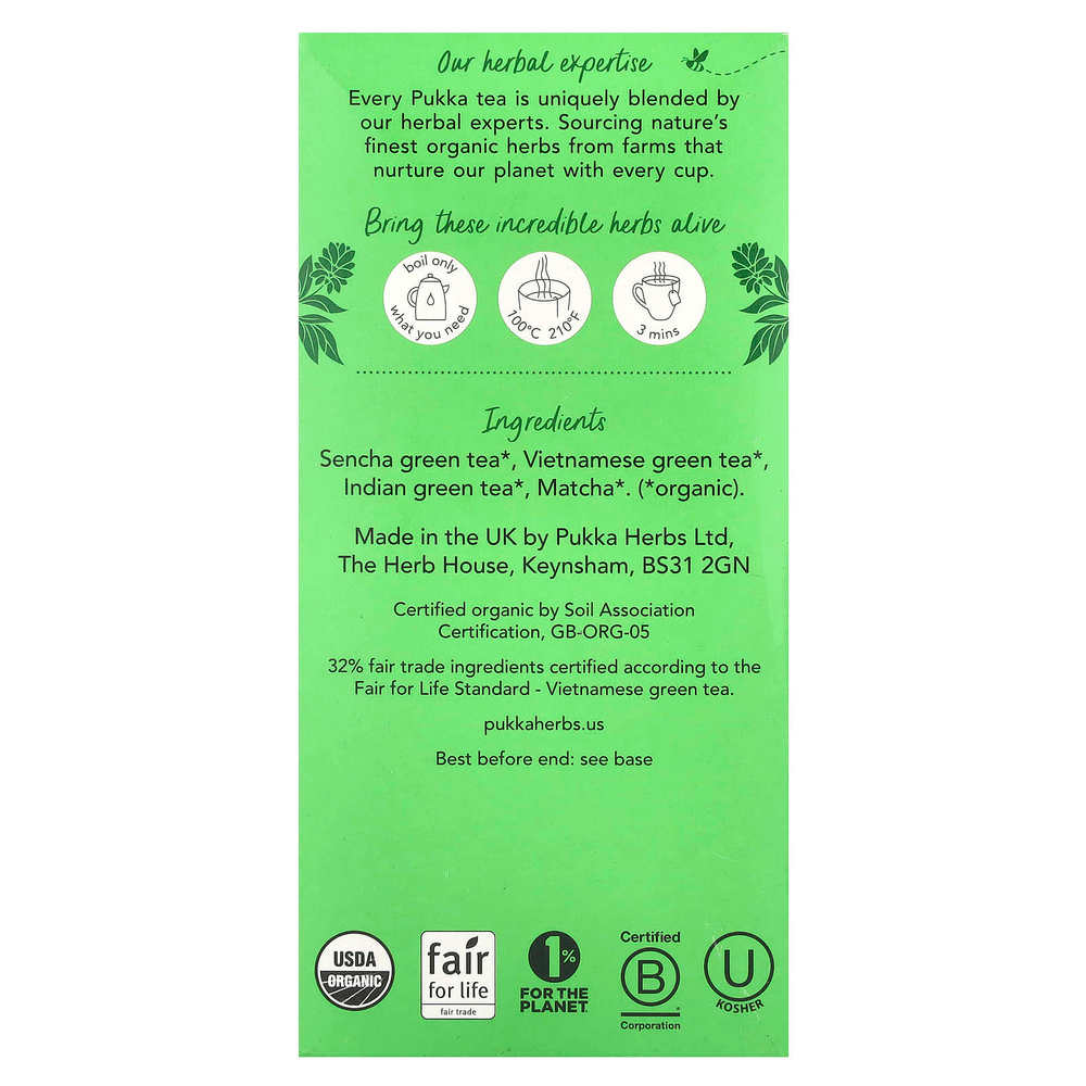 Pukka Herbs, органический зеленый чай, высшего качества зеленый матча, 20 саше, 30 г (1,05 унции)