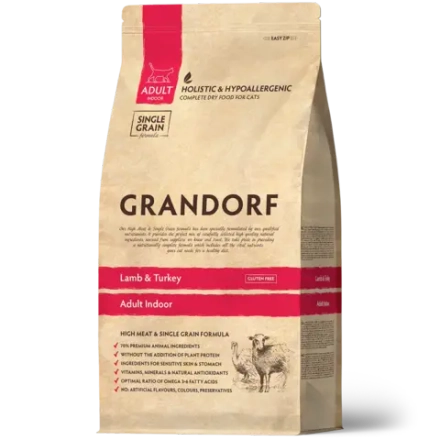 Grandorf Lamb & Turkey, Adult Indoor для домашних кошек (Ягнёнок с индейкой)