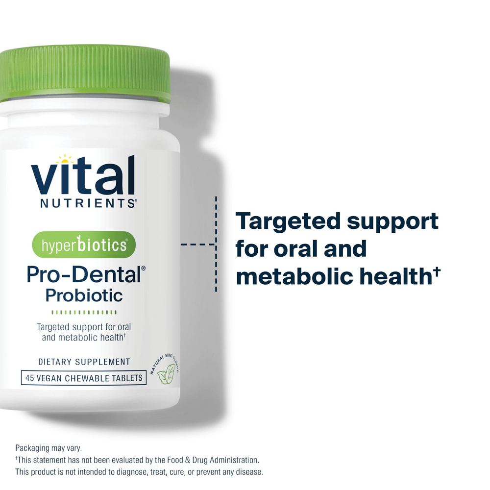 Vital Nutrients, Hyperbiotics®, Pro-Dental®, пробиотик, натуральный мятный вкус, 45 веганских жевательных таблеток