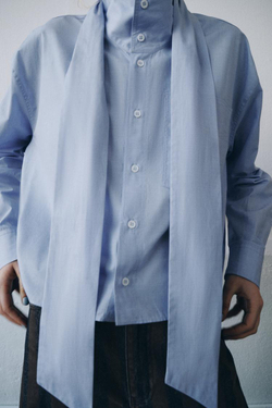 ZARA РУБАШКА С БАНТОМ ZW COLLECTION, СИНИЙ