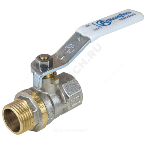 Кран шаровой латунь никель 1103 Standard Ду 40 Ру16 ВР/НР полнопроходной рычаг Aquasfera 1103-05