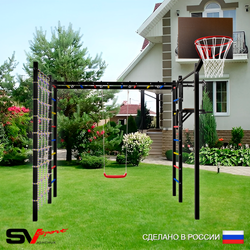Уличная шведская стенка Sv Sport рукоход с комплектом турник прямой 2шт У5156К (Турник/Брусья/"Лодочка"/Щит баскет/Сетка)