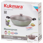 Сотейник алюминий, 30 см, антиприг, Kukmara, Темный мрамор, смт308а, с крыш, съем руч