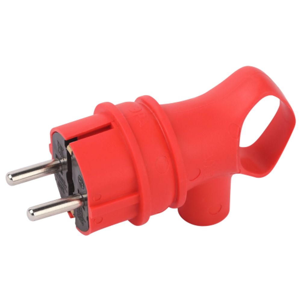 Вилка ЭРА VX12-R-IP44 каучуковая c заземлением 16А IP44 с кольцом угловая красная | Штепсельные вилки и розетки