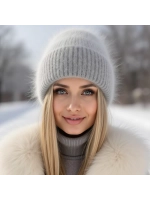 шапка вязаная бини ангора теплая демисезонная с отворотом