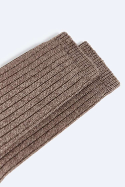 ZARA НОСКИ ИЗ РЕЛЬЕФНОЙ ТКАНИ В РУБЧИК, ТЕМНО-БЕЖЕВЫЙ