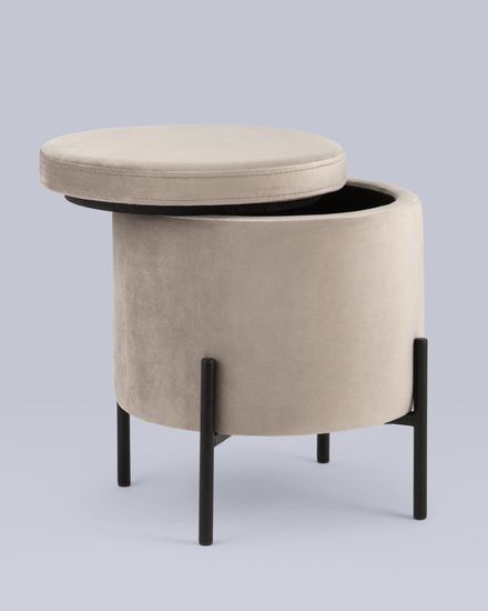 Пуф Грейс с ящиком велюр серо-бежевый