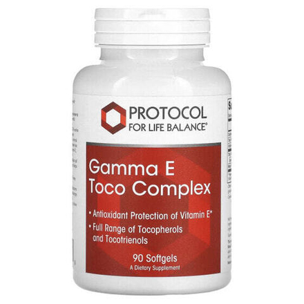 Витамин Е Protocol for Life Balance, Gamma E Toco Complex, 90 мягких таблеток