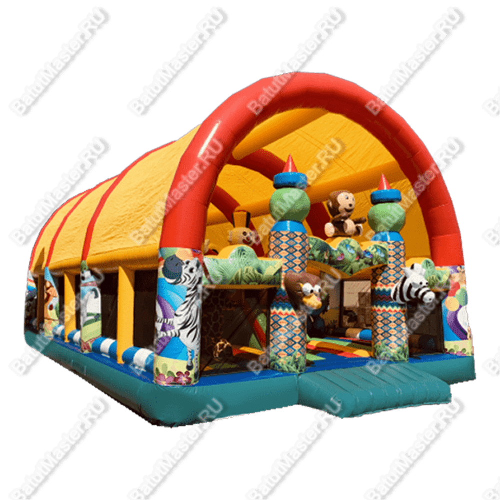Коммерческий надувной батут "Зверята с крышей" 11*7*6 м