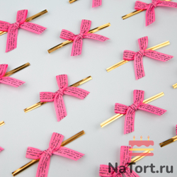 Твист лента с бантиком (розовый с надписью, 8 см) 50 шт