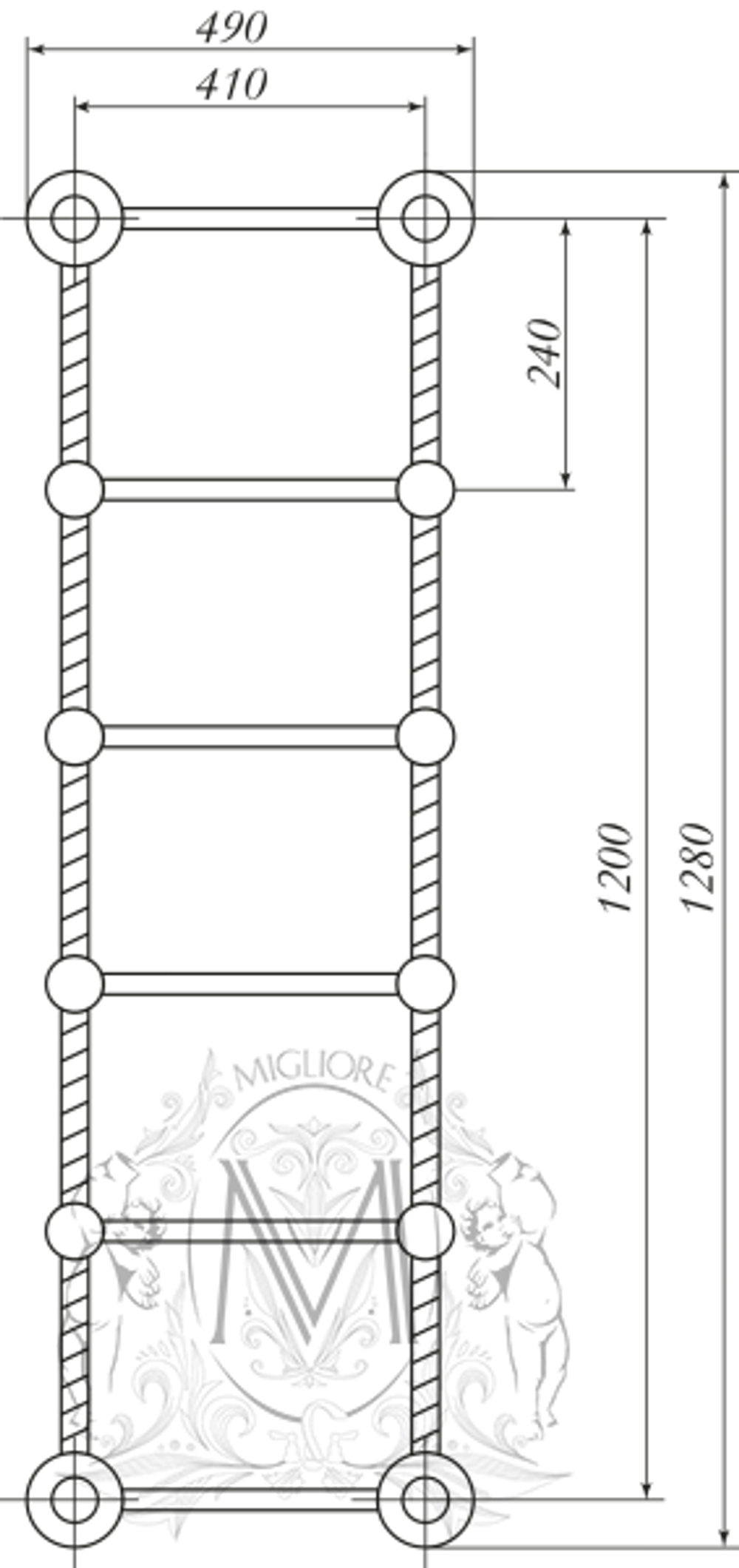 Полотенцесушитель водяной Migliore Edera ML.EDR-HY.210 120см. схема