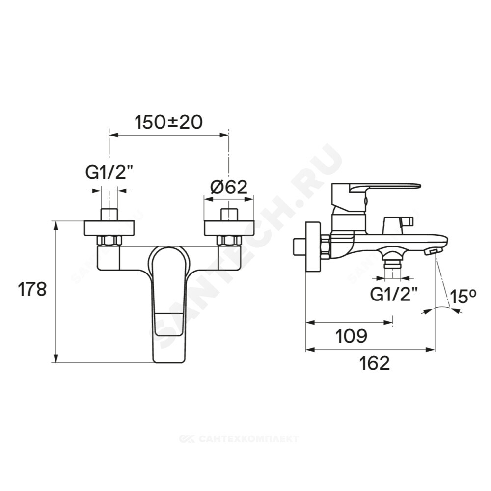 Смеситель для ванны с душем одноручный Арма Santek WH5A10007N001