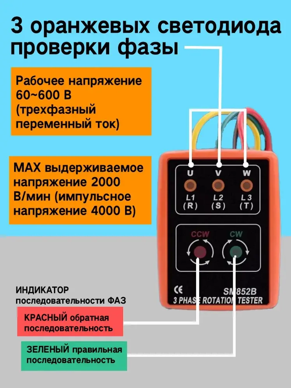 Индикатор фаз SM852B / Фазометр