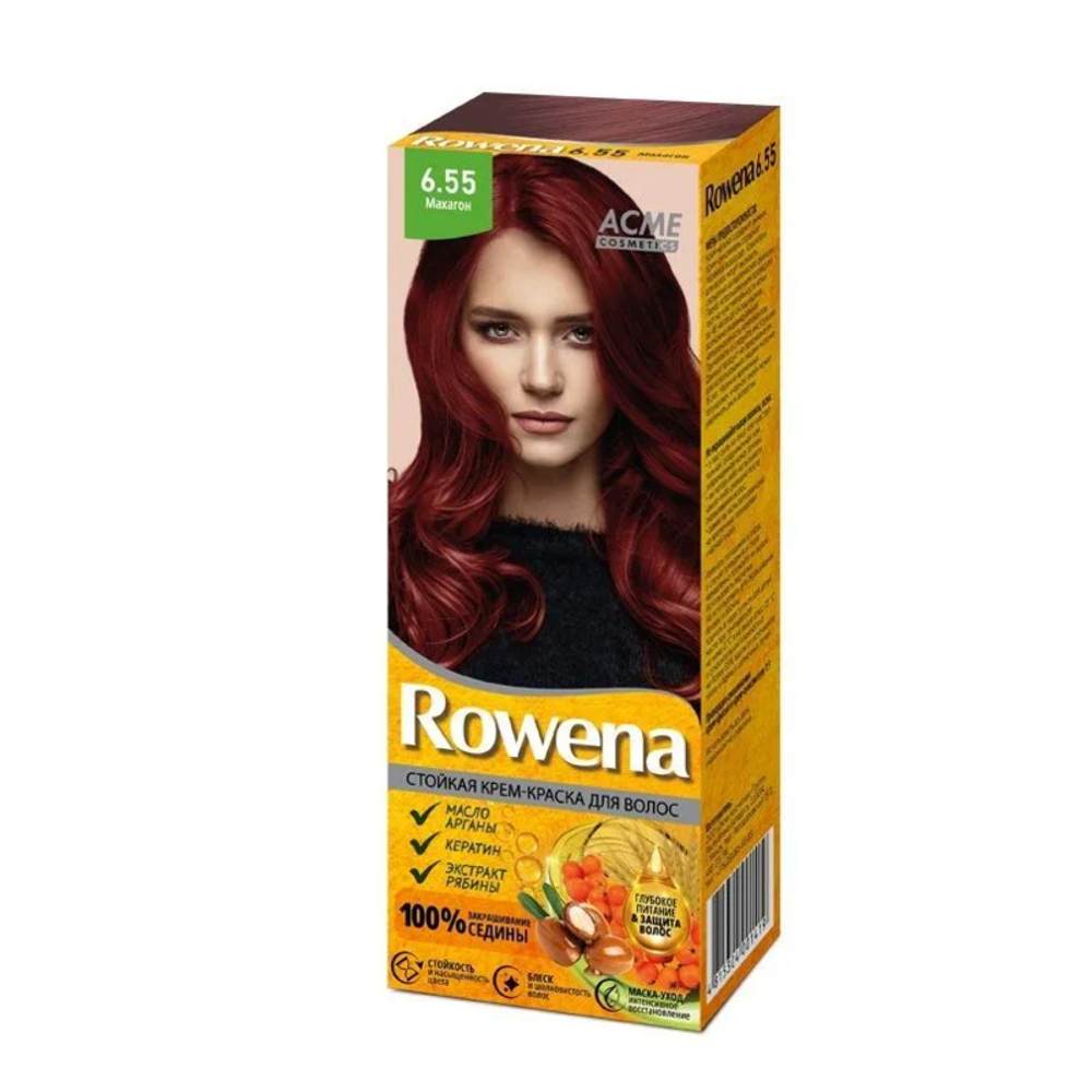 Acme-Color «ROWENA» Стойкая Крем-Краска для волос, тон 6.55 закрашивание седины 100% (Махагон) 115 мл