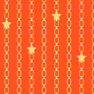 Seamless pattern of golden vertical parallel chains, stars.