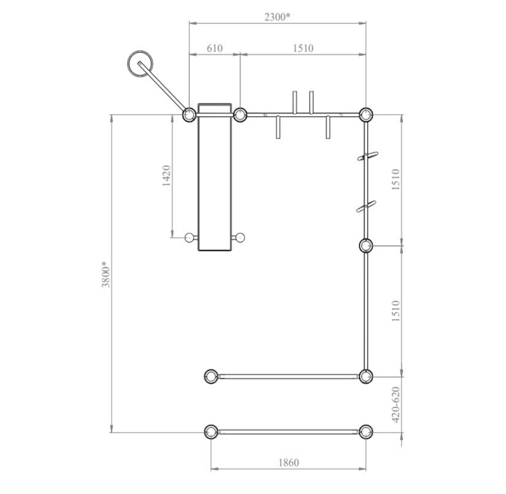 Спортивный комплекс №117, брусья, турник, скамья, боксерская груша, 3800*2300*2700 мм., D=89 мм.