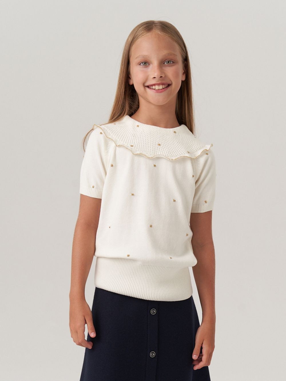 Джемпер в школу для девочки AT977 молочный-золото