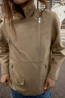 ZARA КУРТКА-КОСУХА ИЗ ИСКУССТВЕННОЙ ЗАМШИ, РЫЖЕВАТО-КОРИЧНЕВЫЙ