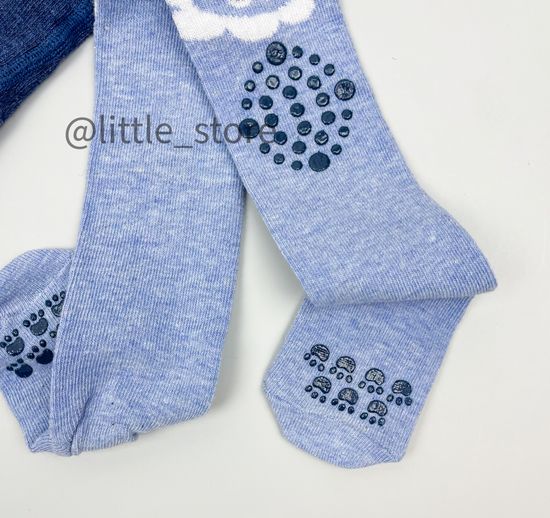 Колготки хлопковые со стоперами на коленях, Синий меланж