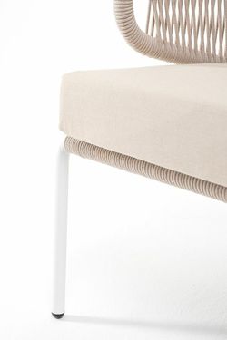 "Милан" диван 2-местный плетеный из роупа, каркас алюминий белый муар, роуп бежевый круглый, ткань бежевая 035