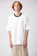 Купить Футболка Choompu оверсайз с воротом серый меланж белая Футболка Choompu оверсайз с воротом серый меланж белая