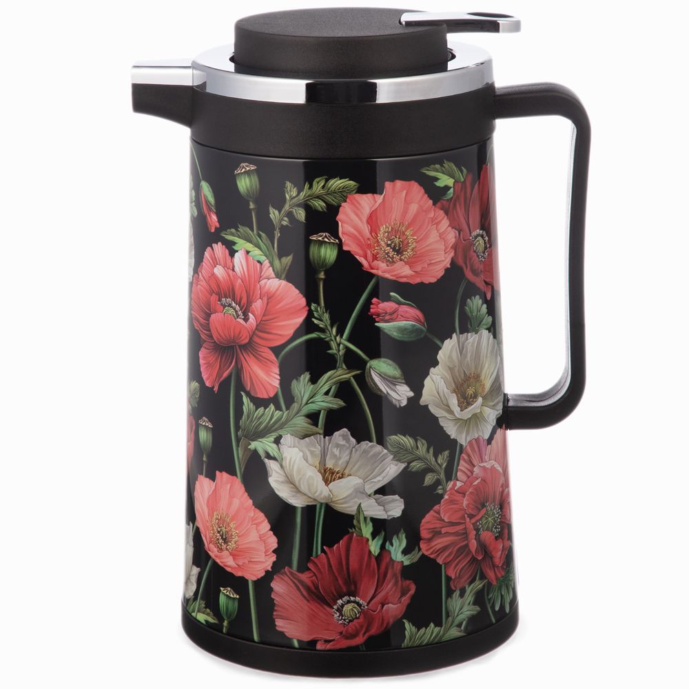 ТЕРМОС СО СТЕКЛЯННОЙ КОЛБОЙ, 950 МЛ, КРЫШКА С КЛАПАНОМ, СЕРИЯ "МАКИ", СОХРАНЯЕТ ТЕМПЕРАТУРУ ДО 24 Ч.