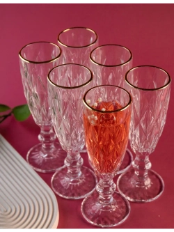 Бокалы для шампанского, 175 мл. 6шт, с золотой каймой