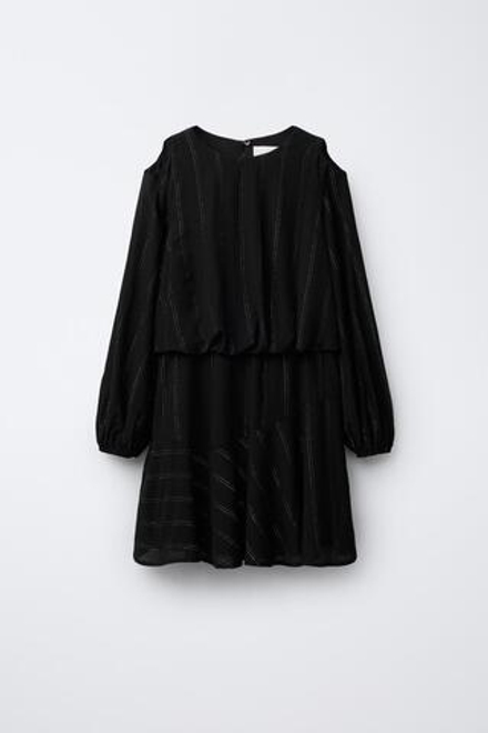 ZARA ПЛАТЬЕ В ПОЛОСКУ С БЛЁСТКАМИ, ЧЕРНЫЙ