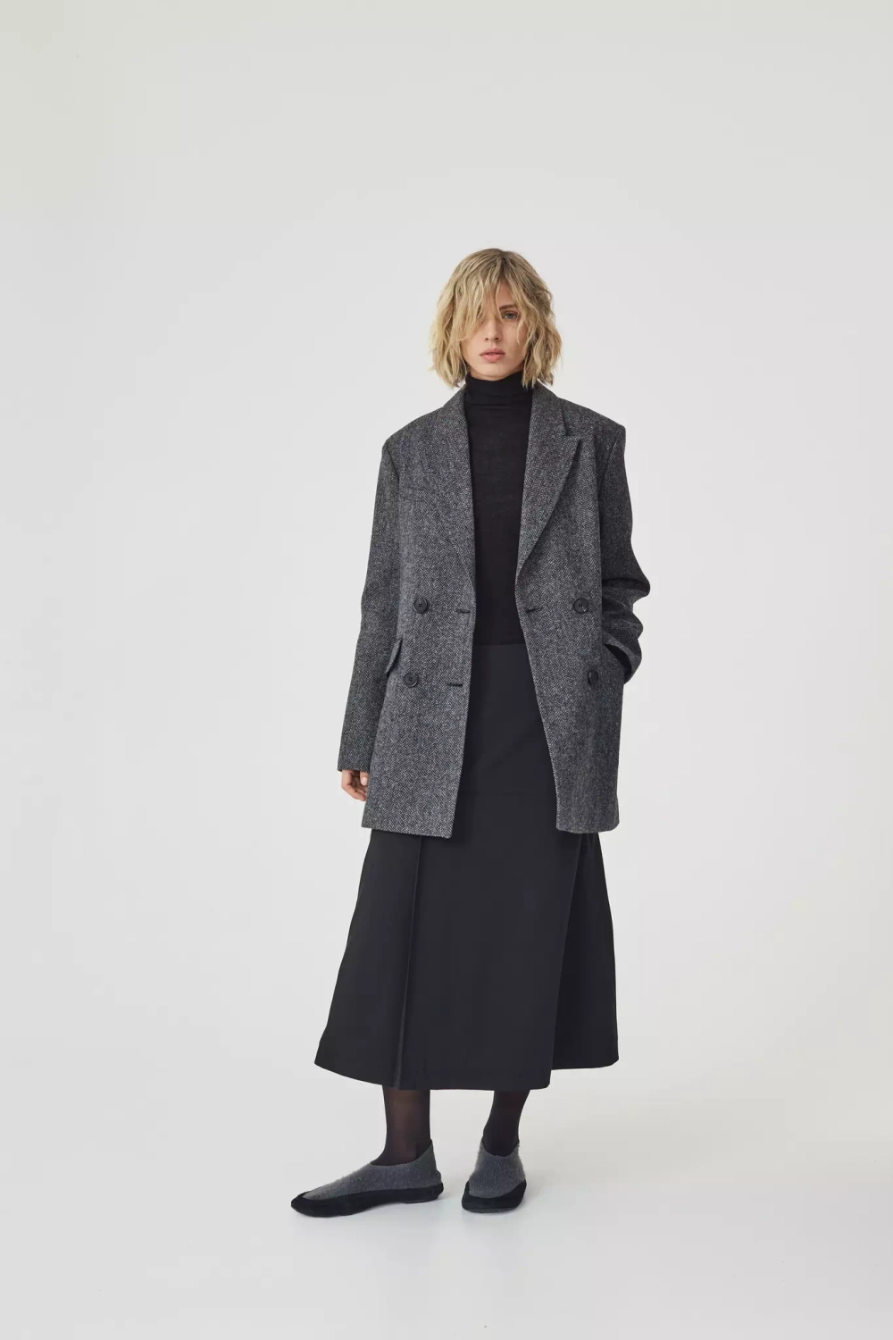 Пиджак двубортный серая елочка