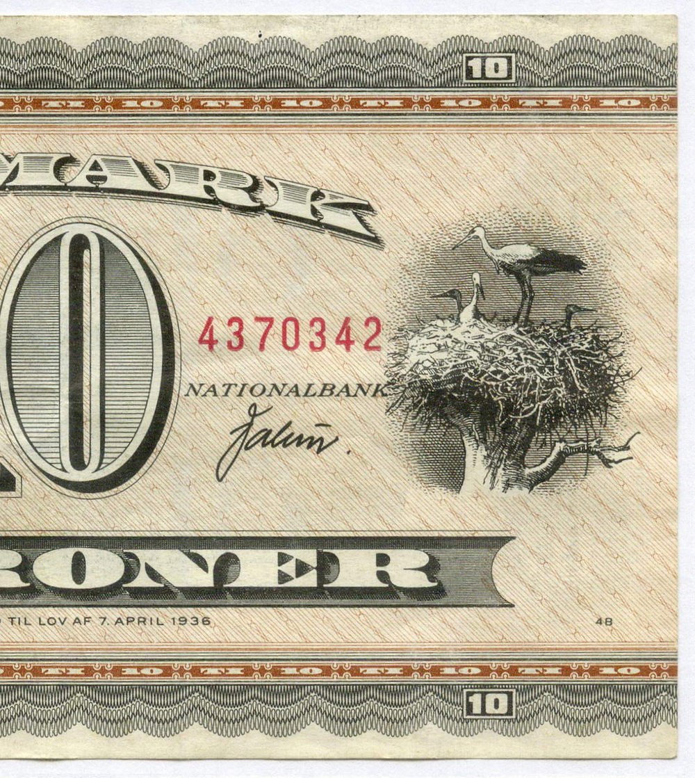 Банкнота Дания 10 крон 1951 (1973) год C8734B 4370342 (Андерсен). VF-XF