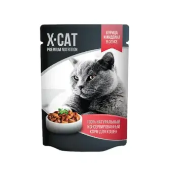 X-Cat Консервы для кошек с Курицей и Индейкой в соусе 85 гр