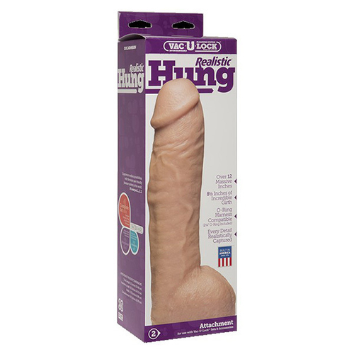 Телесная насадка-фаллоимитатор 31,8см с мошонкой для страпон-систем Doc Johnson Vac-U-Lock Realistic Hung Vanilla 1015-27-BX