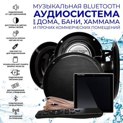 Комплект влагостойкой акустической системы для бани, сауны и хамама SENSOR Black VISATON 4