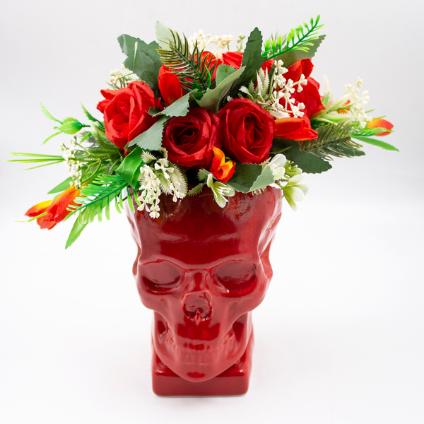 Кашпо фарфор «Череп» красное