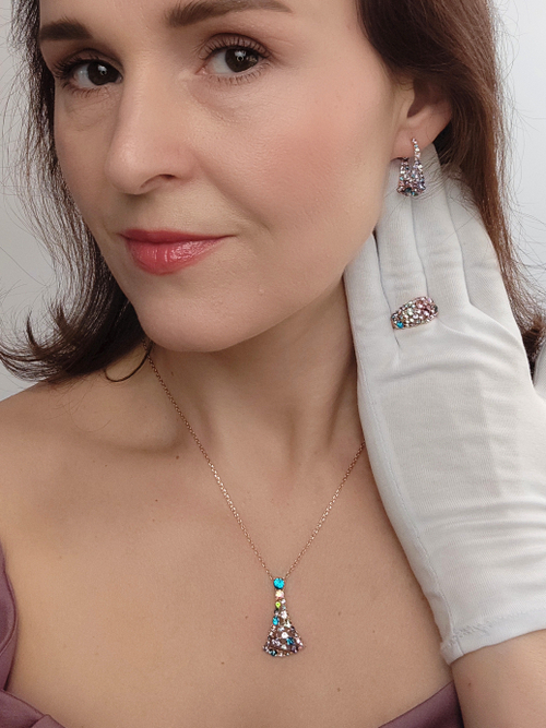 Кольцо Россыпь из разноцветных камней Swarovski