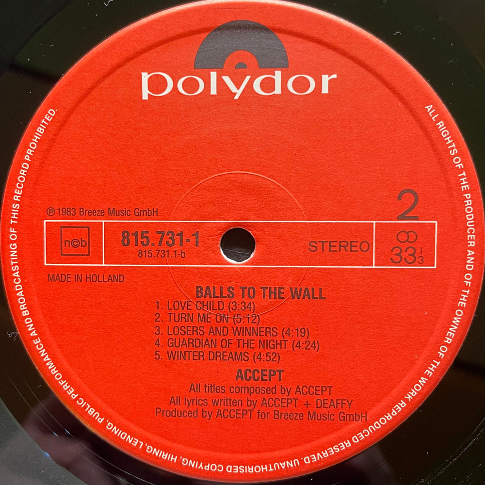 Accept ‎– Balls To The Wall (Голландия 1983г.)