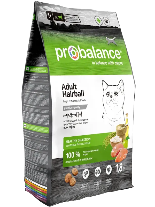Уценка! Срок 17.06.26/ Сухой корм ProBalance Adult Hairball для кошек, облегчающий выведение шерсти